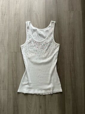 Y2K Old Navy White Tank with Multicolor Sequins Detail